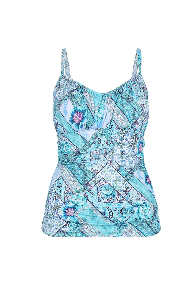 Ghost mannequin light blue patchwork tankini