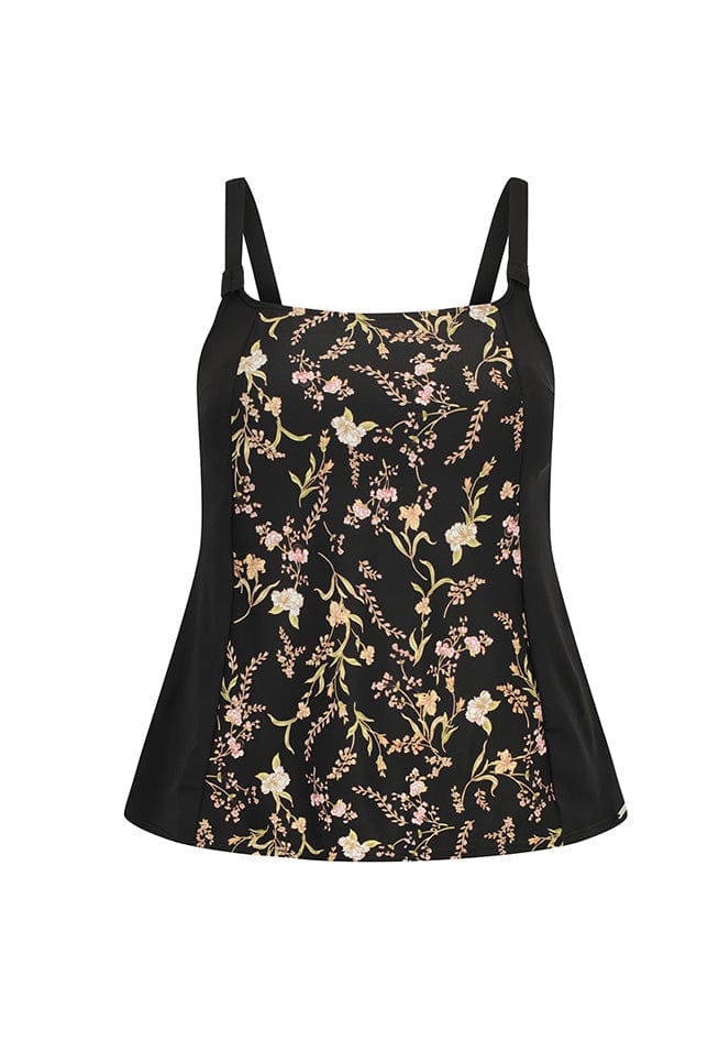 Ghost mannequin black floral tankini top