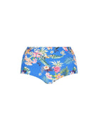 Ghost mannequin of tummy control high waisted swim pant in blue floral print

