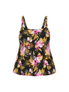 Ghost mannequin of pink and gold floral square neck tankini top