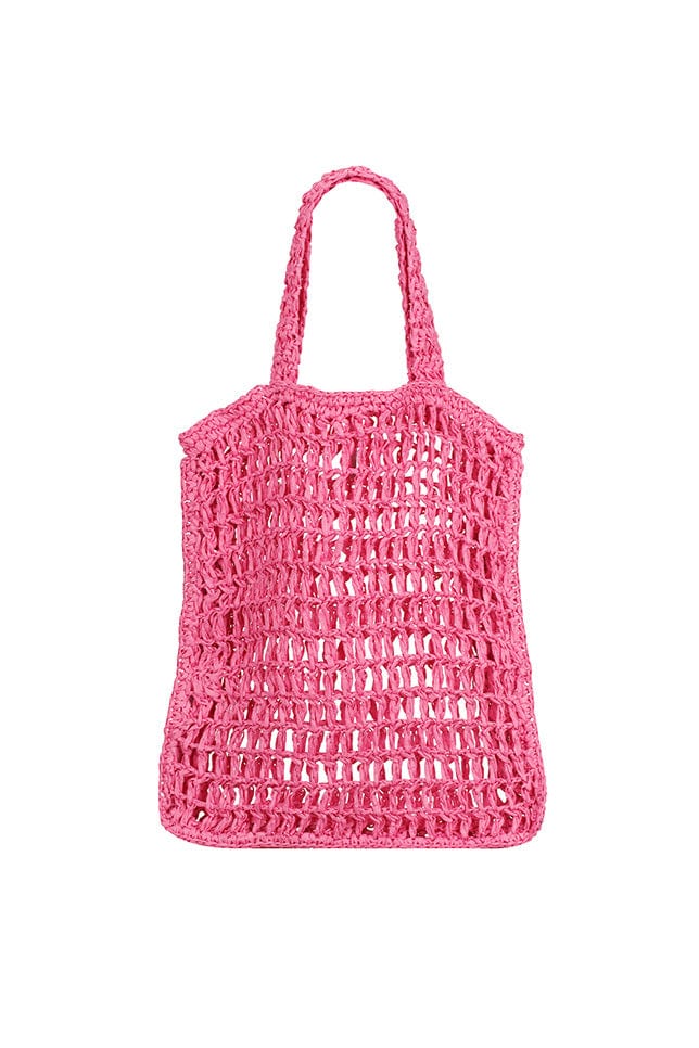 Woven beach tote bag in hot pink colour