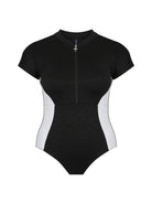 black and white textured cap sleeve one piece