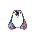 Colourful bikini top with a tie-back design
