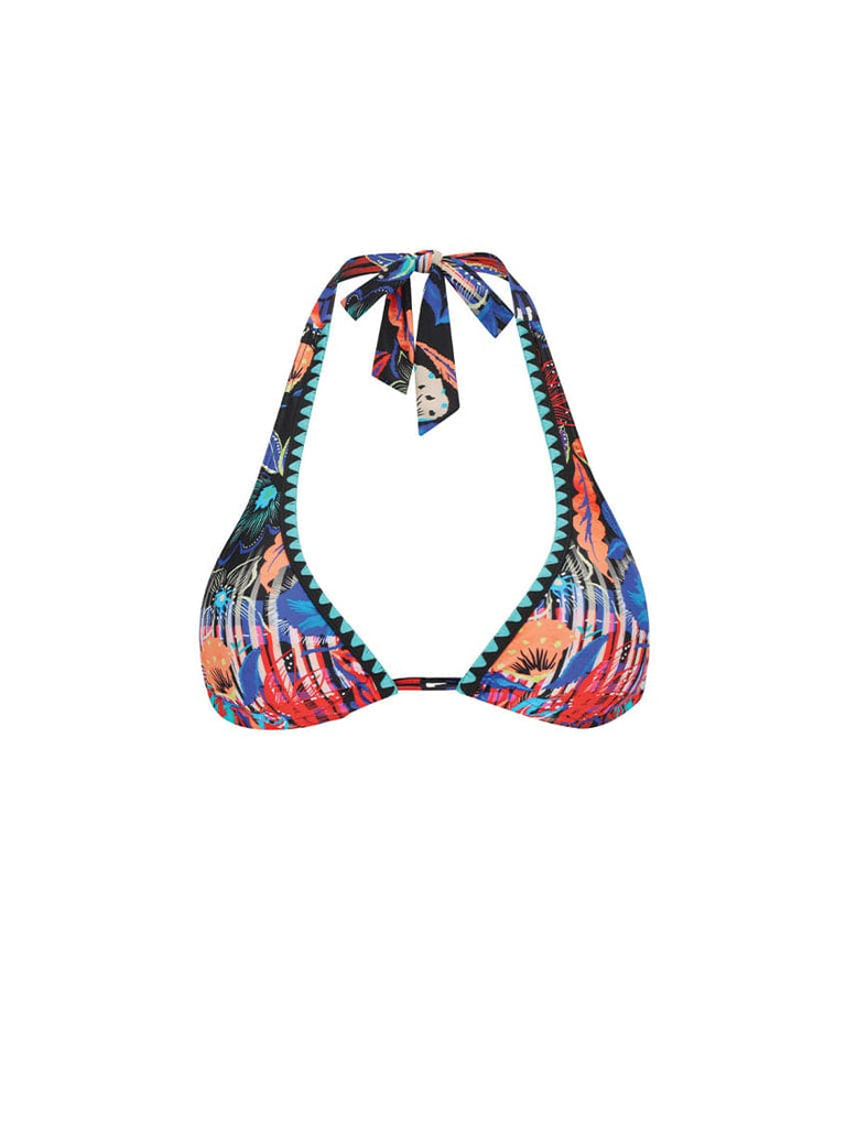 Colourful bikini top with a tie-back design