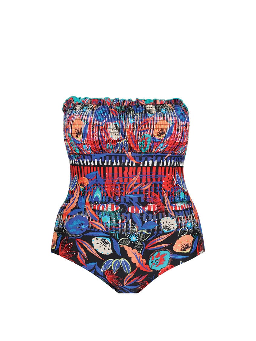 vibrant shirred bandeau one piece swimsuit