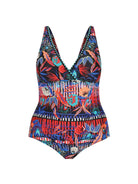 Colourful floral-patterned v neck swimsuit