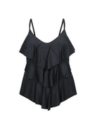 Ghost mannequin black 3 tier ruffle tankini top