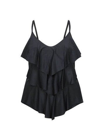 Black 3 Tier Ruffle Tankini Top