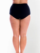 model wearing black chlorine resistant bikini bottoms
