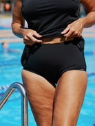 Close up of chlorine resistant high waisted pant