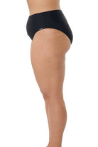 model showing side of black high rise swim bottom