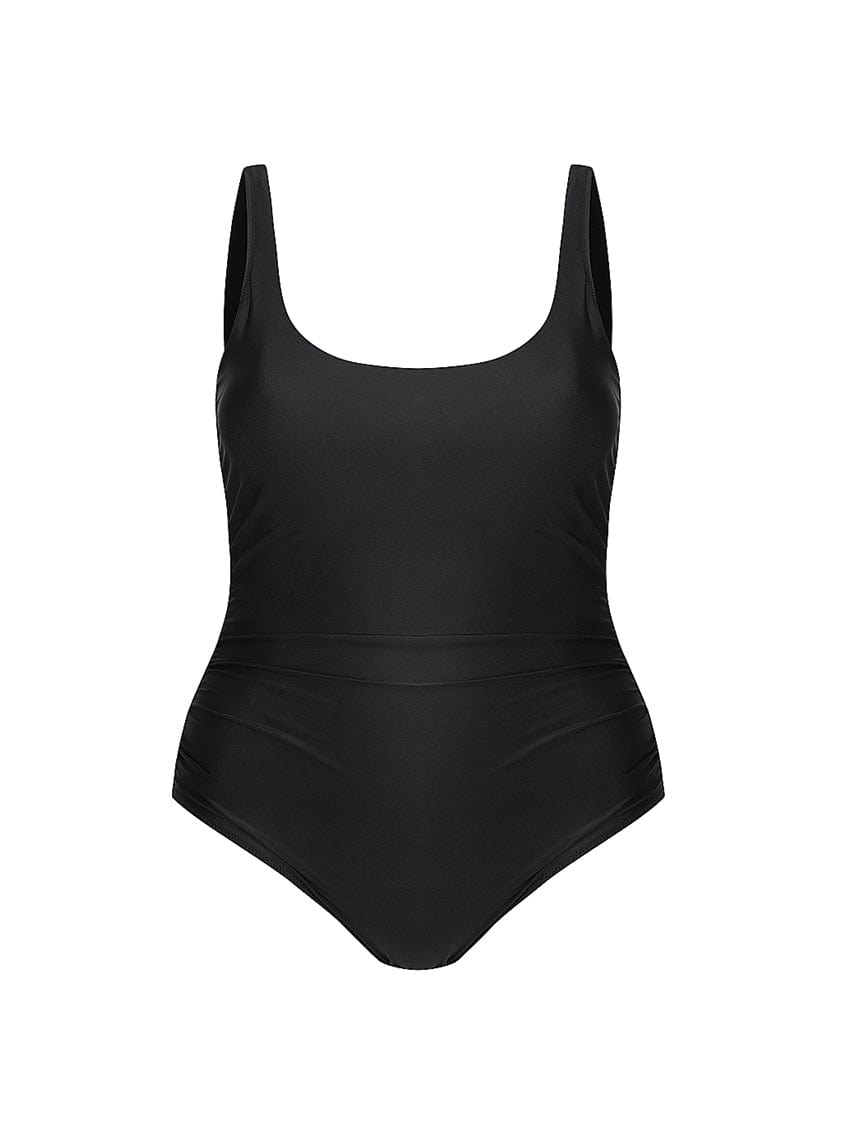 plain black scooped one piece