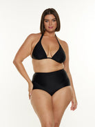 model wearing black tie up bikini top