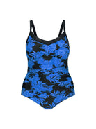 blue and black floral underwire women's swimsuit