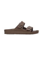 Brown sandal with double strap on a white background