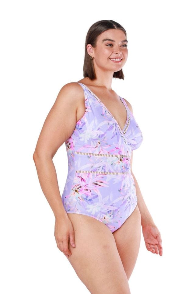 low neckline floral one piece