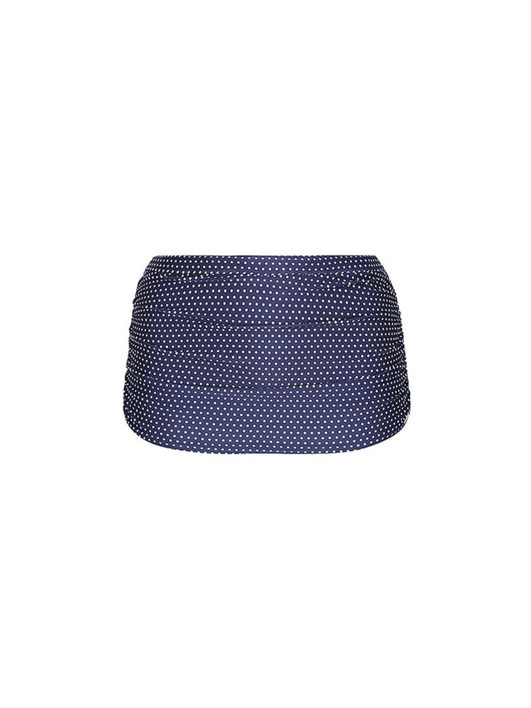 navy polka dot skirted bikini bottoms