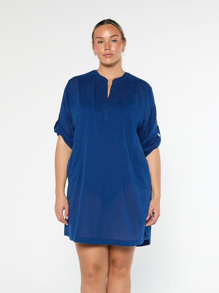 model wearing navy over shirt