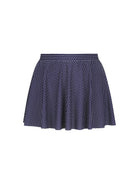 Navy blue polka dot skirt on a white background