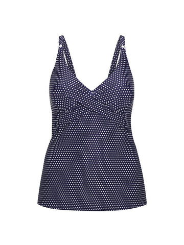 Navy and White Dots Cross Front Swing Tankini Top