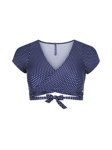 Navy and White Dots Wrap Crop Bikini Top