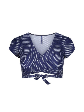 Navy & White Dots Wrap Crop Bikini Top