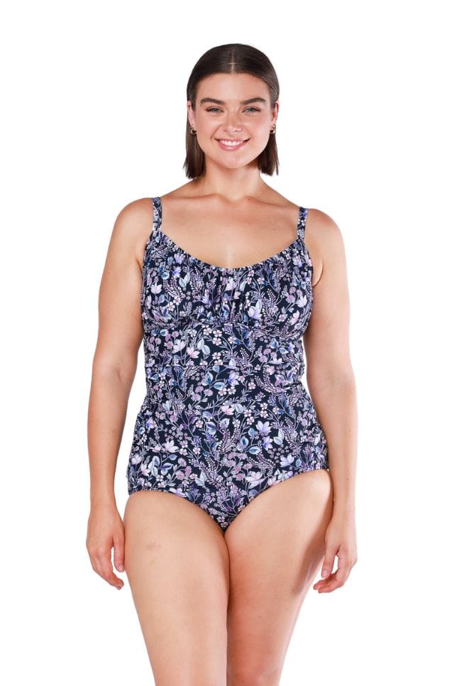 Women's navy floral underwire tankini top