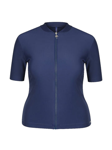 Plain Navy Wetshirt Short Sleeve Rash Vest Swimwear