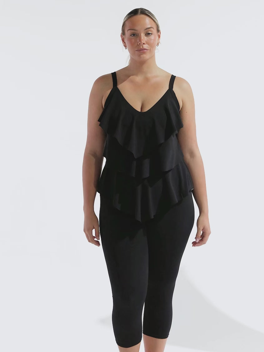 model wearing black chlorine resistant women's swim tights