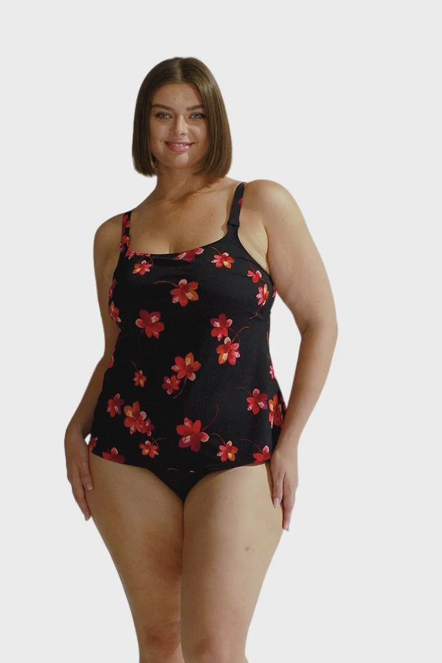 Womens pink floral scoop tankini top chlorine resistant