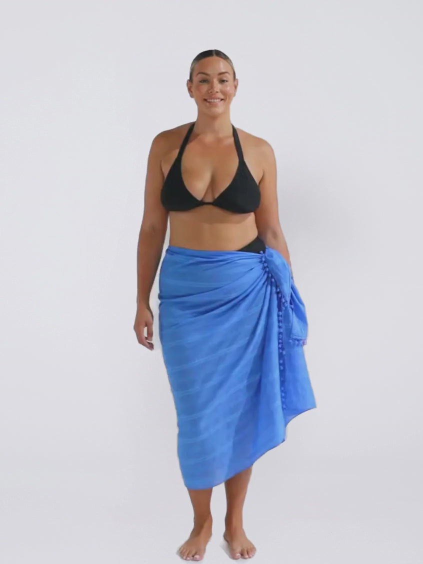 blue swimsuit sarong wrap