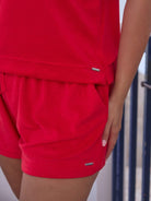red terry towelling shorts with pockets