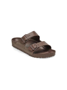 Brown sandal with two straps on a white background