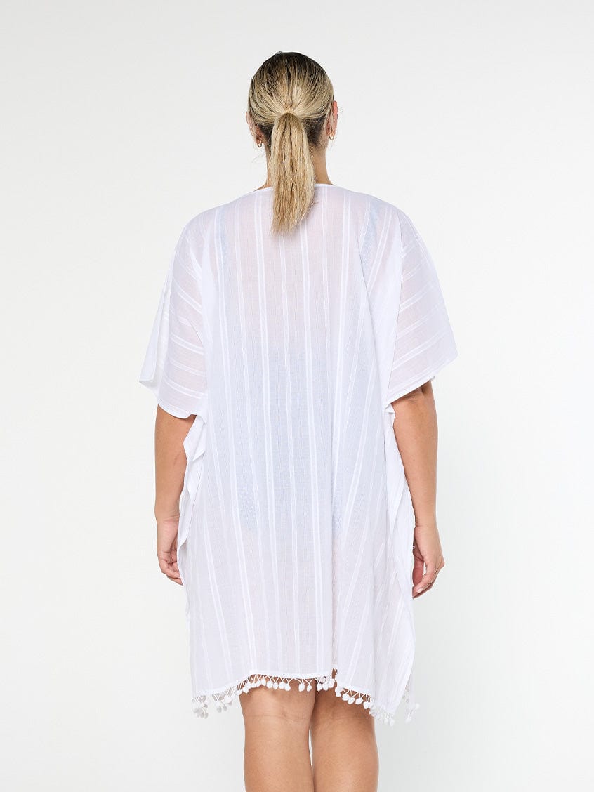 model wearing women's white kaftan
