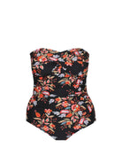 black and red floral strapless women's swimsuit