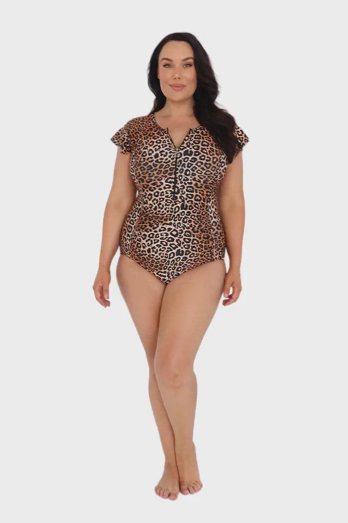 leopard print one piece swimsuit plus size