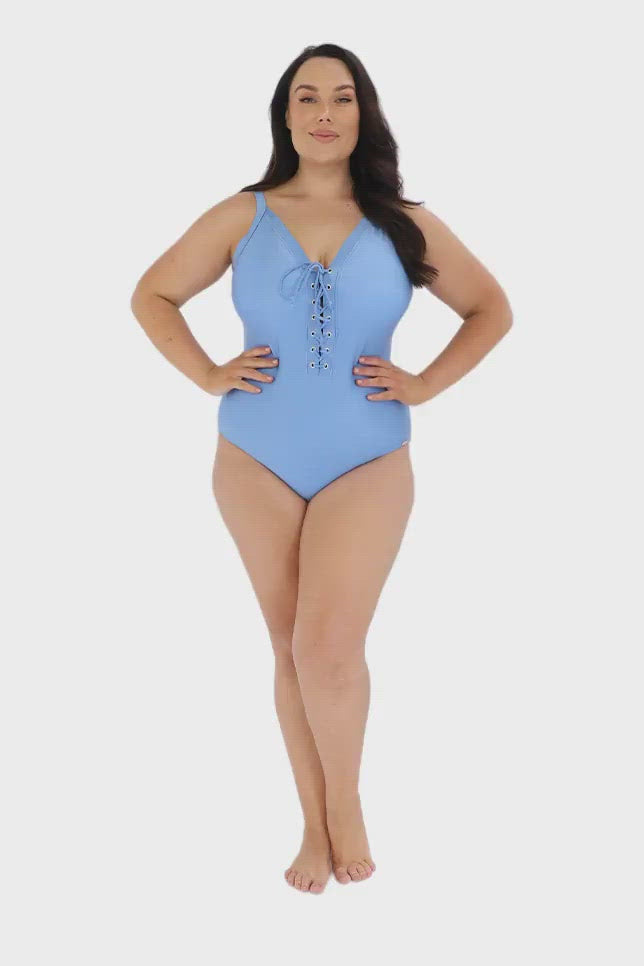 blue one piece lace up