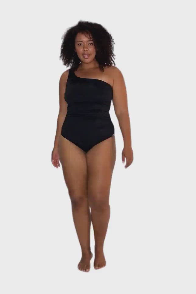 ladies black one shoulder one piece