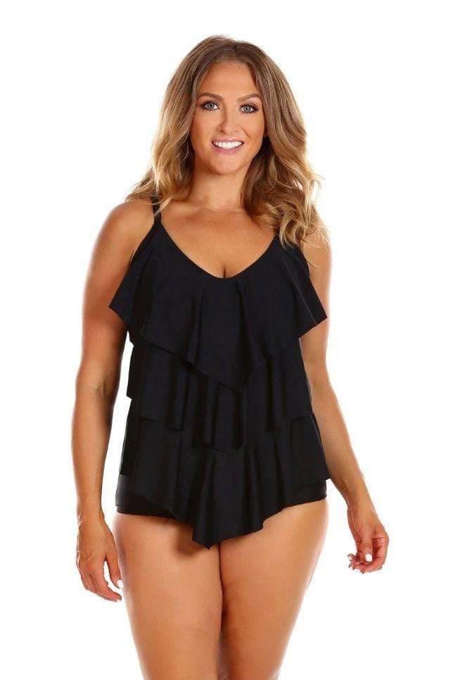 Chlorine Resistant Black 3 Tier Tankini Top