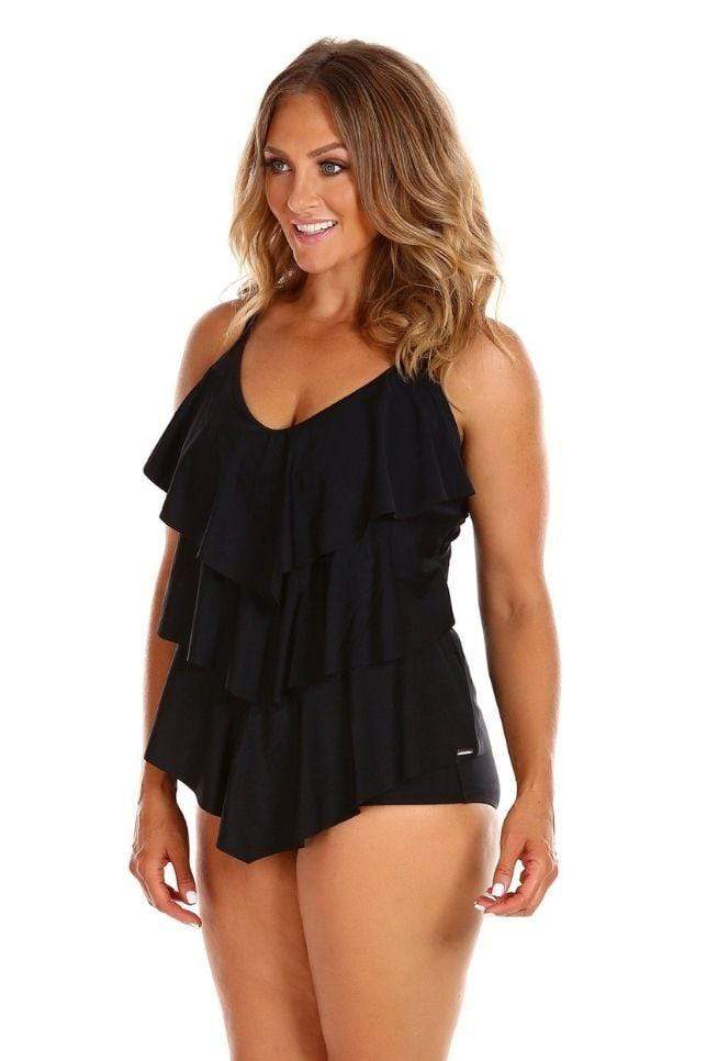 Chlorine Resistant Black 3 Tier Tankini Top