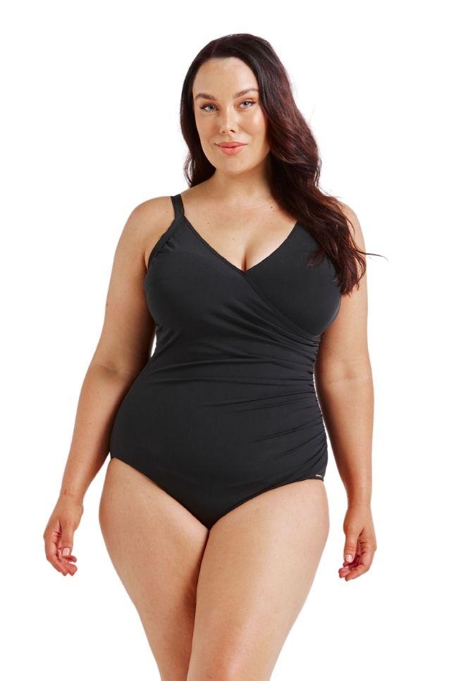 Black Chlorine Resistant Crossover One Piece Swimsuit