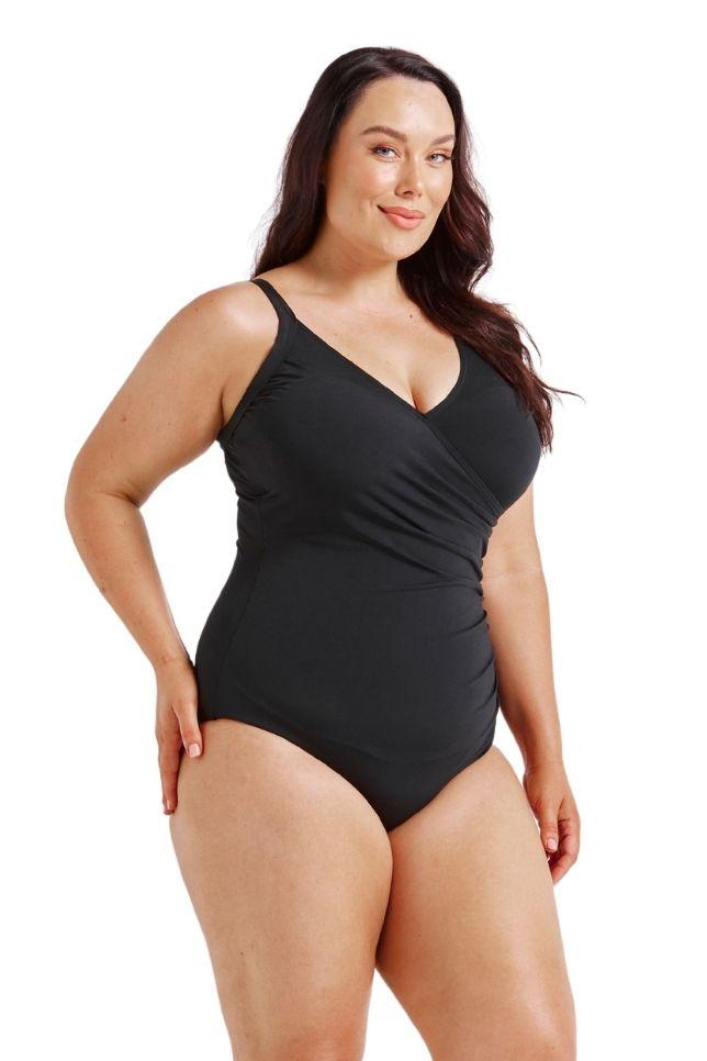 Black Chlorine Resistant Crossover One Piece Swimsuit