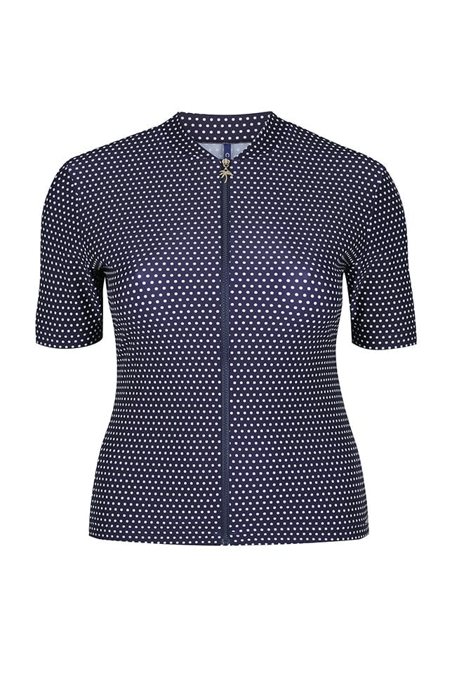 Ghost mannequin of Navy and White Dots Short Sleeve Rash Vest