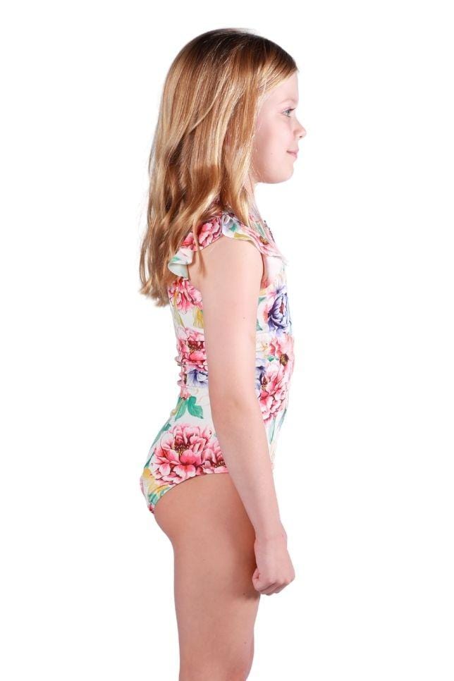 white floral girls zip up one piece