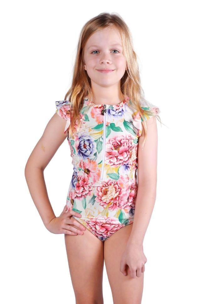 White Floral girls sunsuit