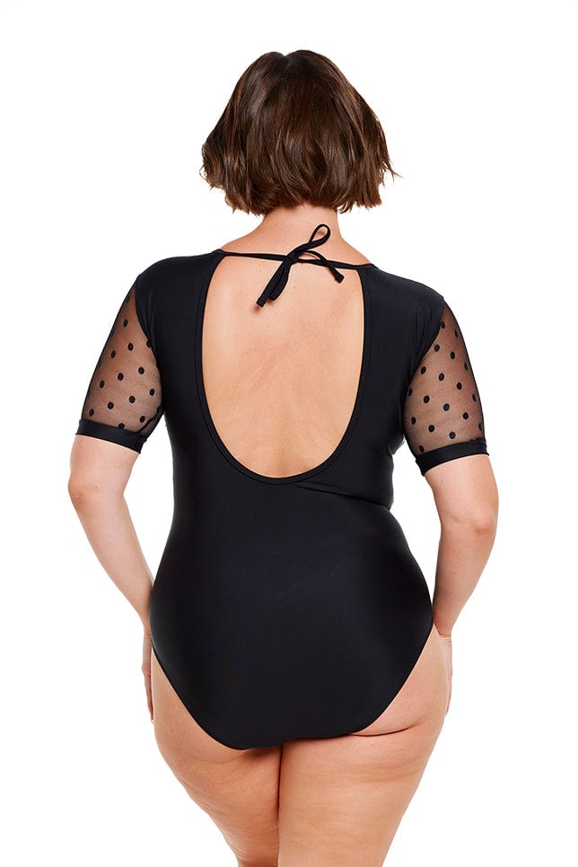 Polka dot sales mesh swimsuit