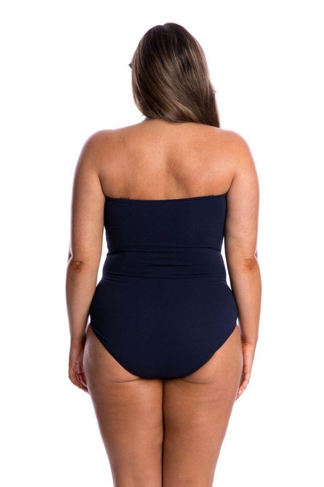 Honey Comb Twist Front Bandeau One Piece Swimwear NAVY