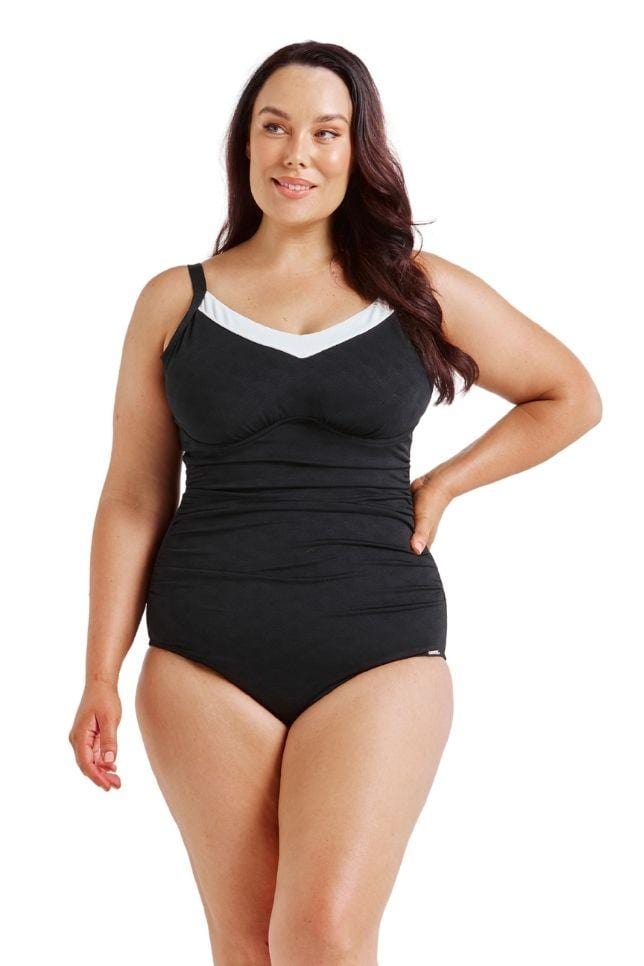 black one piece swimwear with underwire bra