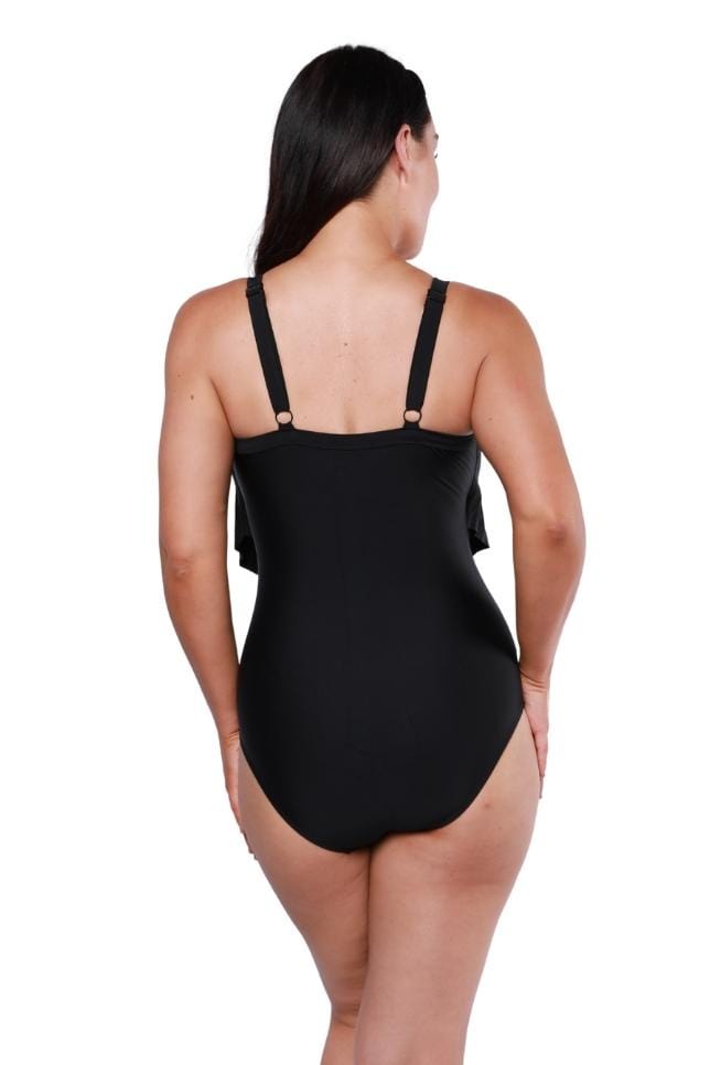 black ruffled one piece swimwear