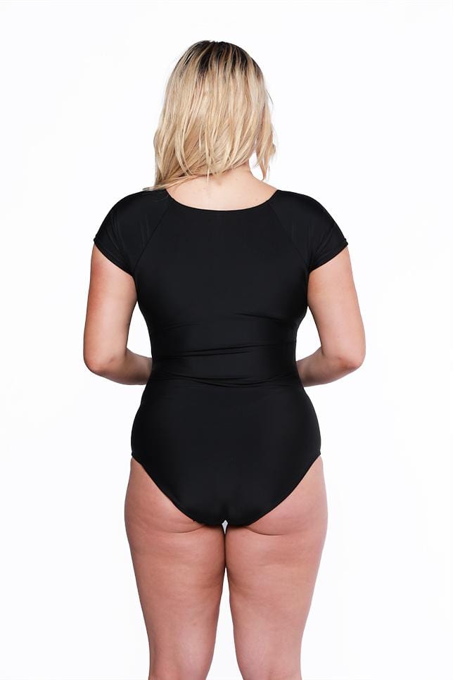 black cap sleeve maternity swimsuit